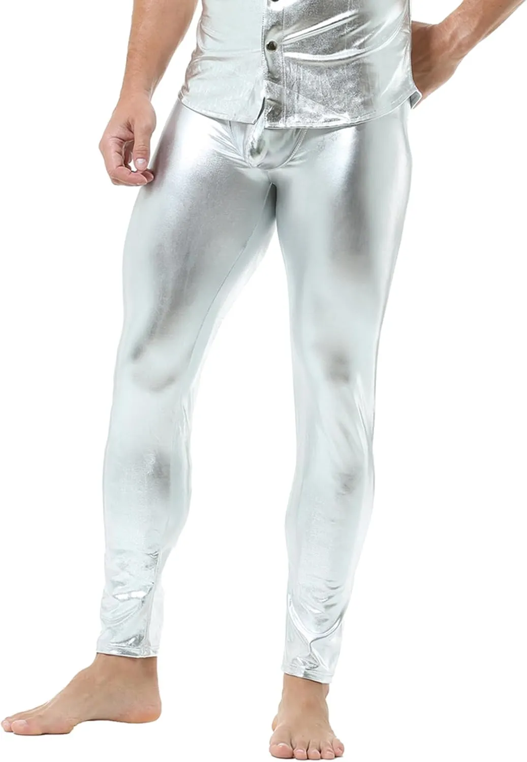 DTODWW Men's Faux Leather Activewear Leggings Slim Fit Tight Pants Long PU Pants Clubwear