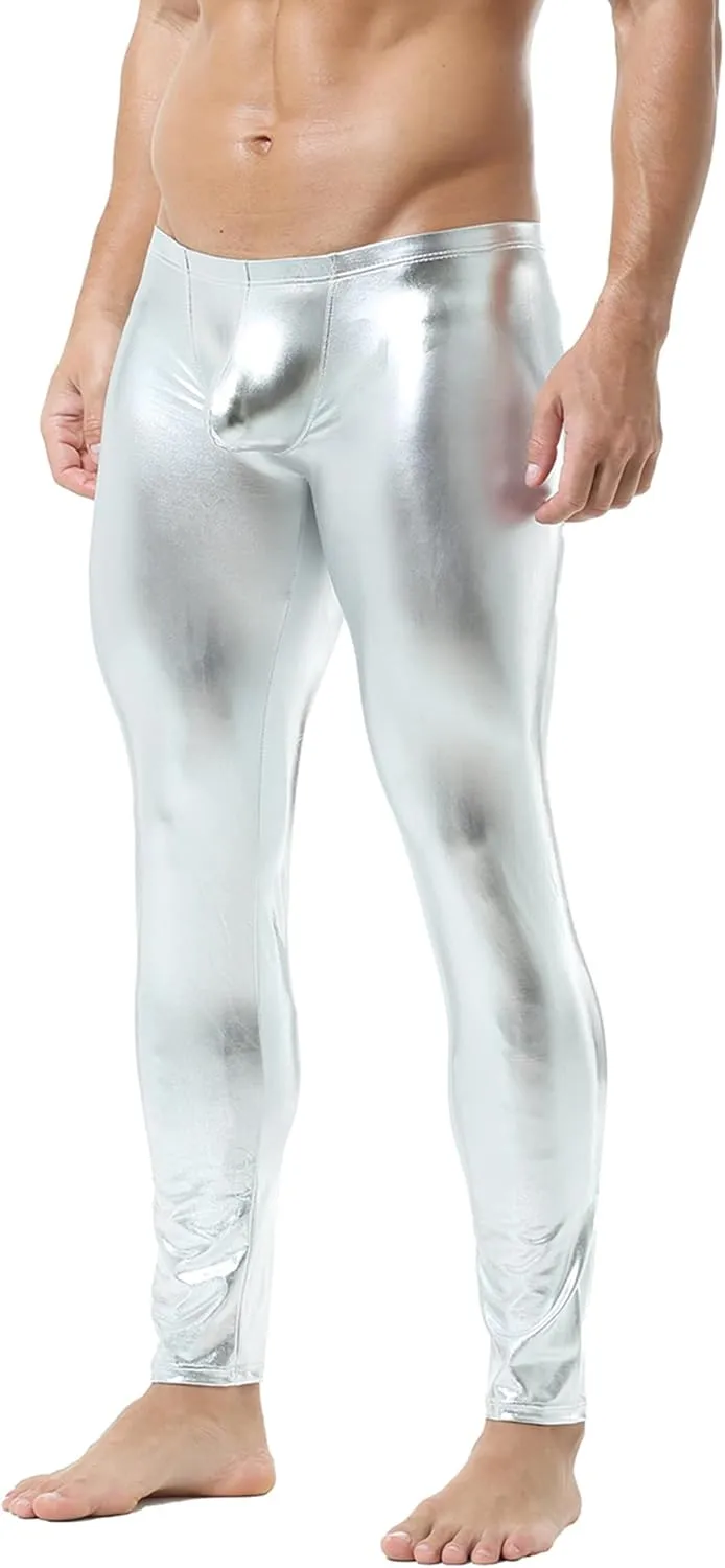 DTODWW Men's Faux Leather Activewear Leggings Slim Fit Tight Pants Long PU Pants Clubwear