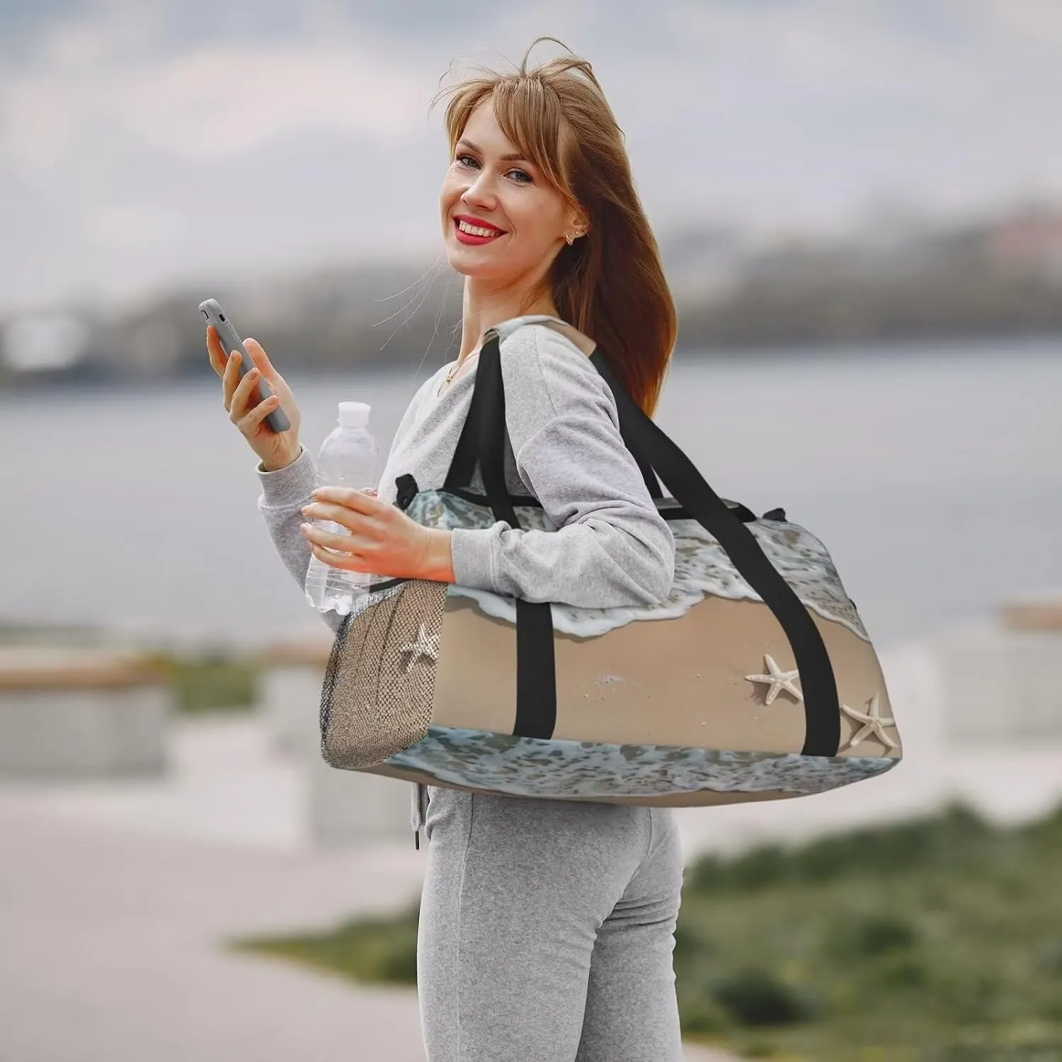 Duffel Bag for Travel Camping Sports Beach Starfish Print Tote Bag Workout Dance Bag Ocean Theme Luggage Bag Nylon Overnight Bag