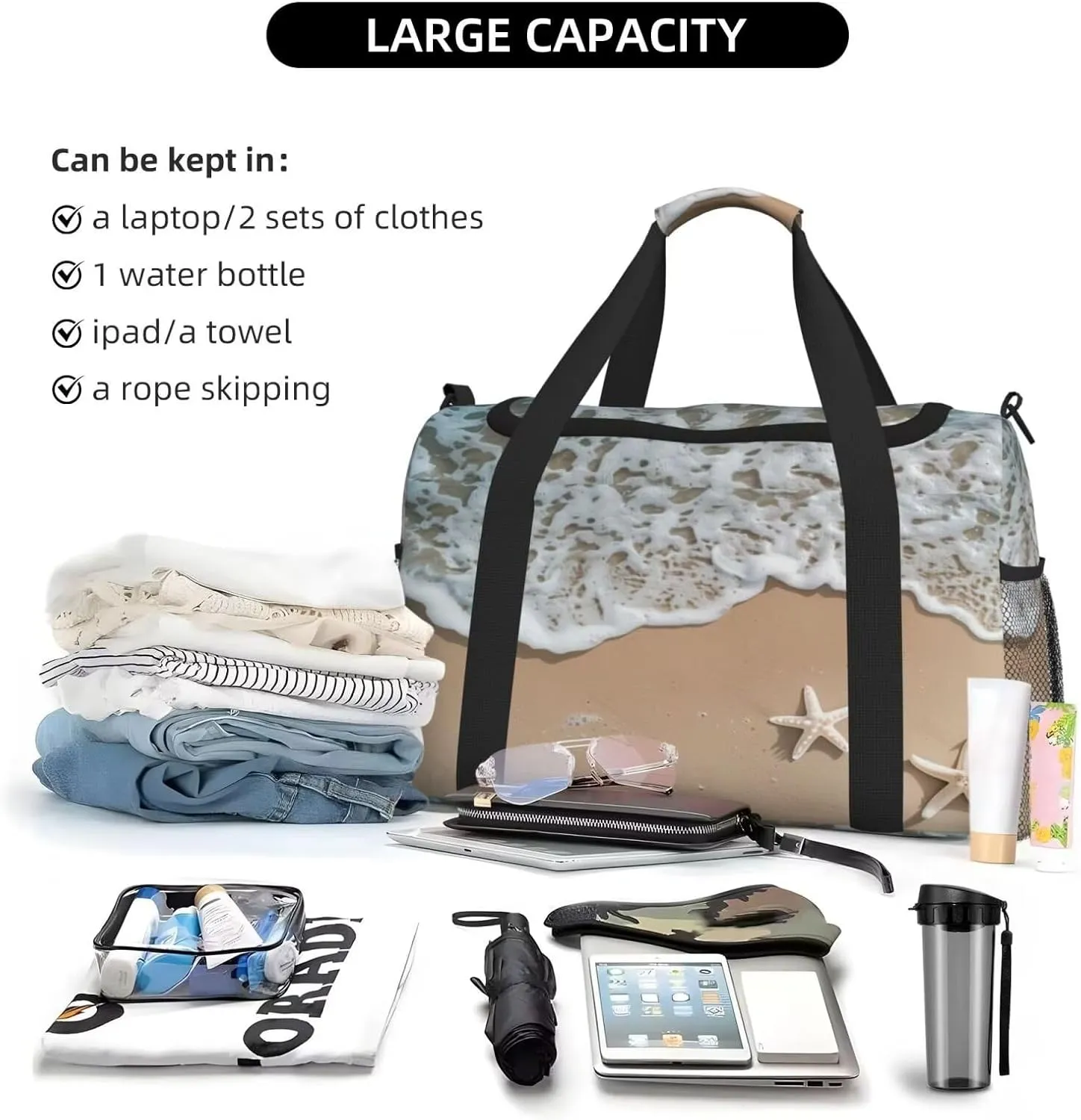 Duffel Bag for Travel Camping Sports Beach Starfish Print Tote Bag Workout Dance Bag Ocean Theme Luggage Bag Nylon Overnight Bag