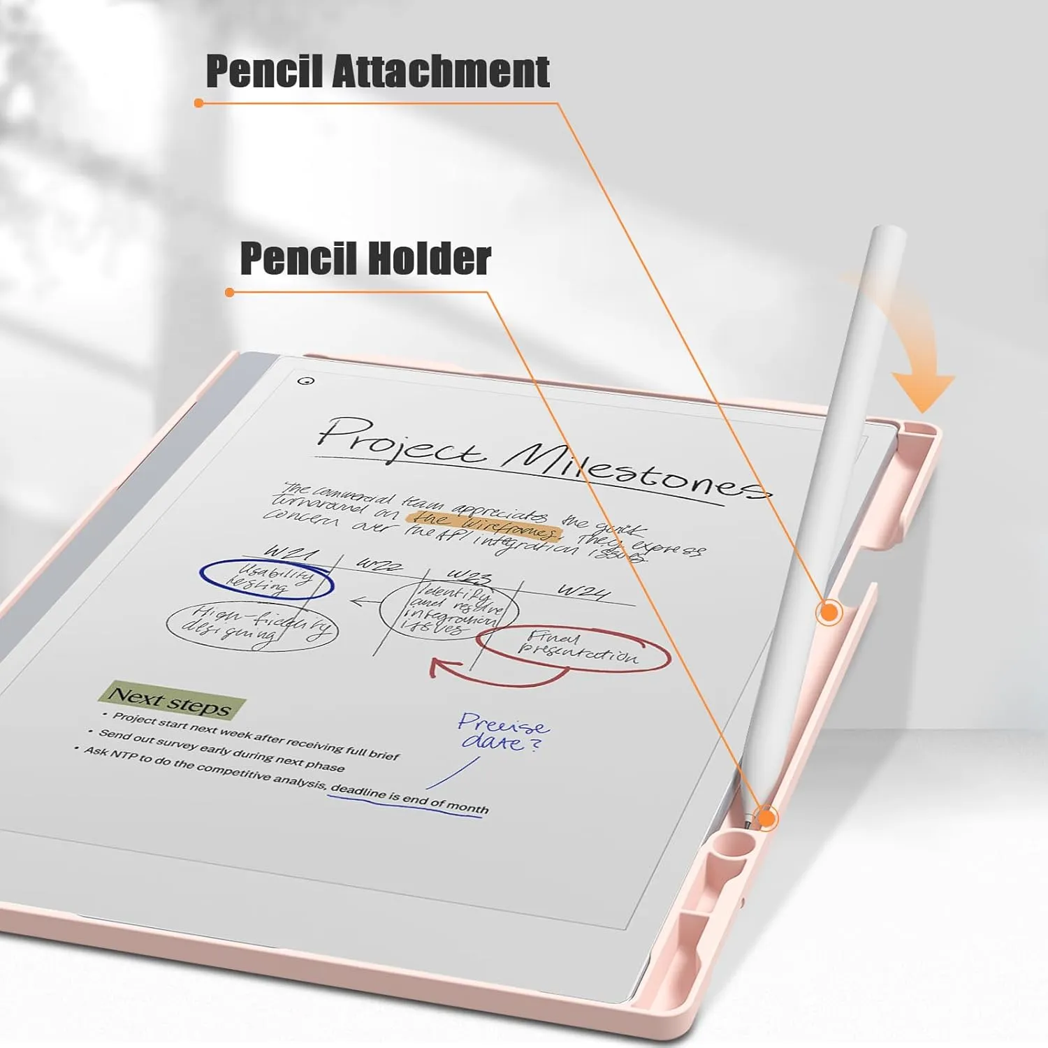E NET-CASE Case for Remarkable Paper Pro Tablet 11.8 inch (2024 Released) - New Business Design Upgraded Leather Cover for Remarkable Paper Pro Digital Paper with Stand & Pen Holder (Pink)
