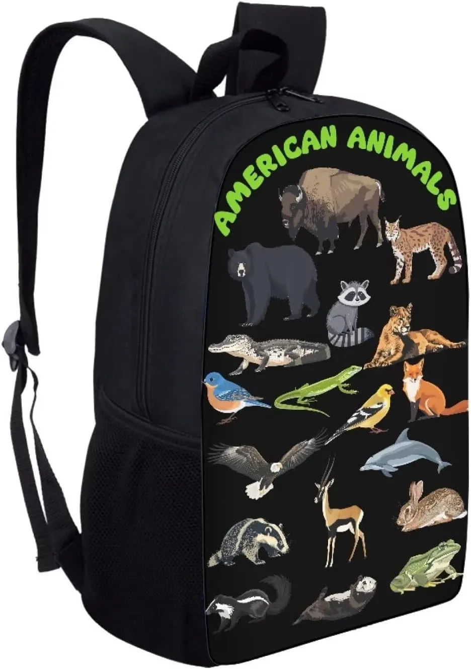 Eagle Otter Bear American Animal Print Kids Backpack for Boys Girls Elementary Cute Zoo Animal School Bag 17 inch Multifunctional Large Capacity Durable Travel Backpack