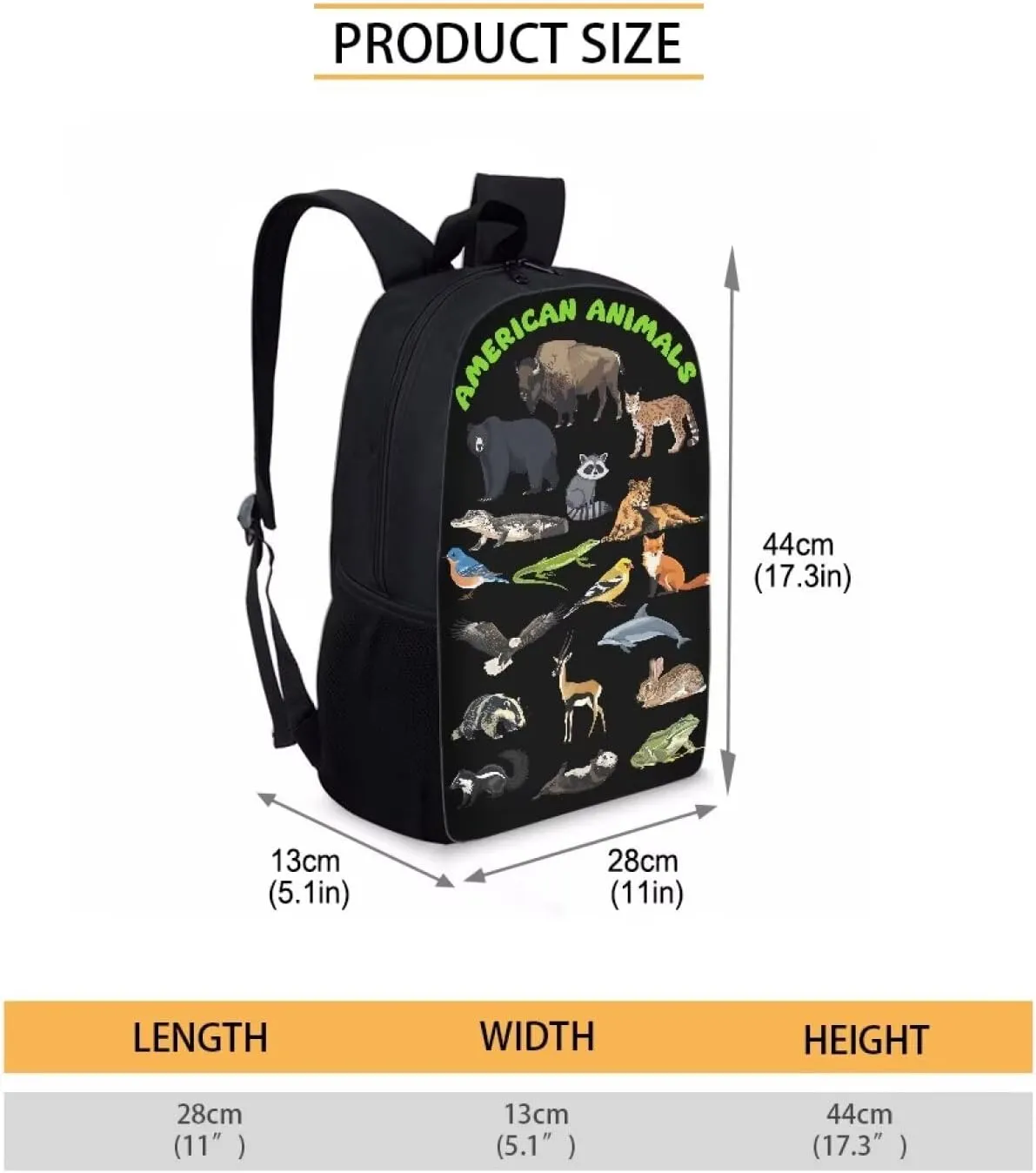 Eagle Otter Bear American Animal Print Kids Backpack for Boys Girls Elementary Cute Zoo Animal School Bag 17 inch Multifunctional Large Capacity Durable Travel Backpack