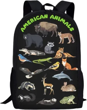 Eagle Otter Bear American Animal Print Kids Backpack for Boys Girls Elementary Cute Zoo Animal School Bag 17 inch Multifunctional Large Capacity Durable Travel Backpack