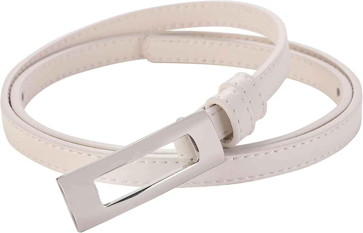 Earnda Women Thin Leather Belt Skinny Waist Belt for Jeans Pants Dress with Silver Buckle
