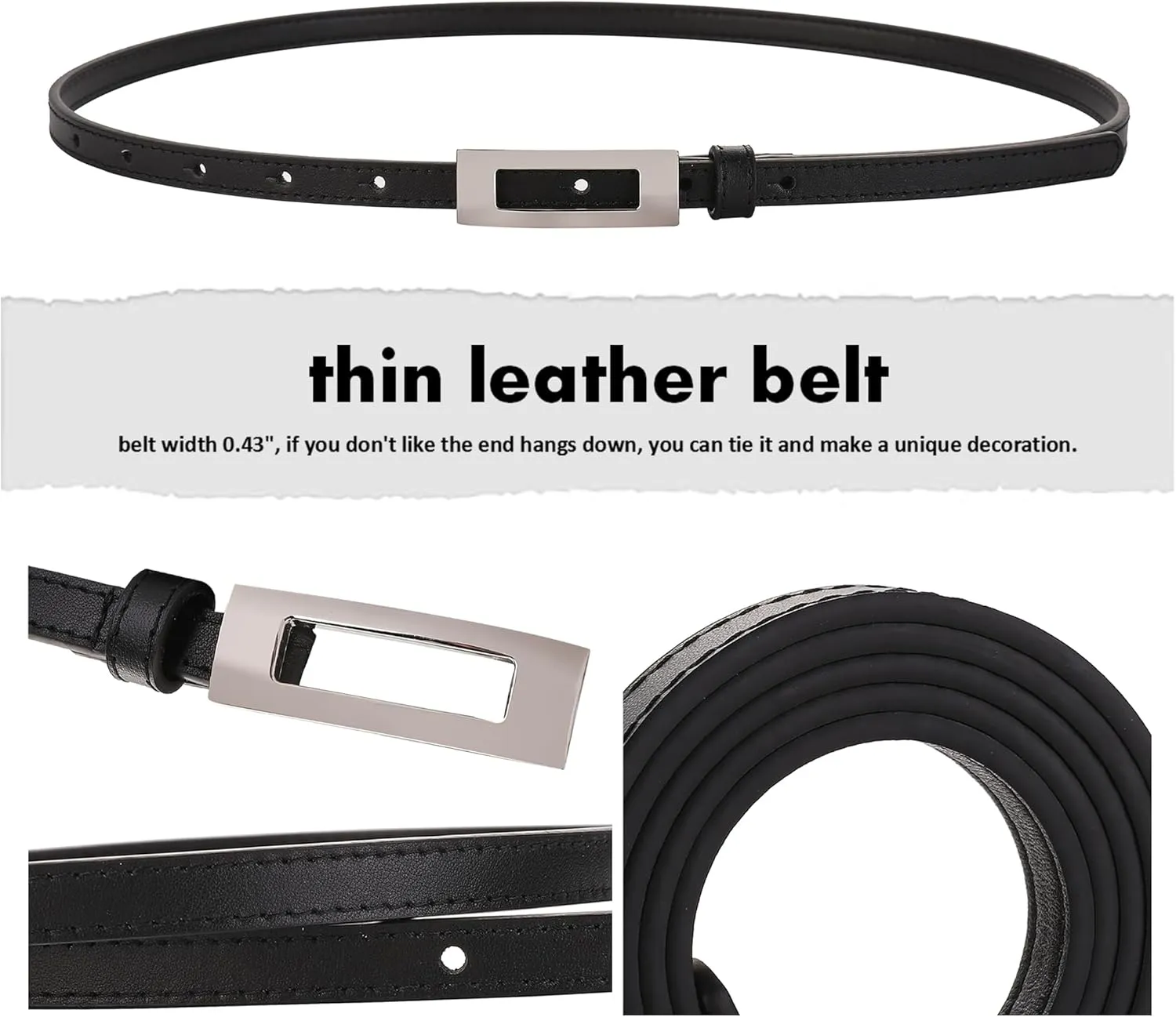 Earnda Women Thin Leather Belt Skinny Waist Belt for Jeans Pants Dress with Silver Buckle