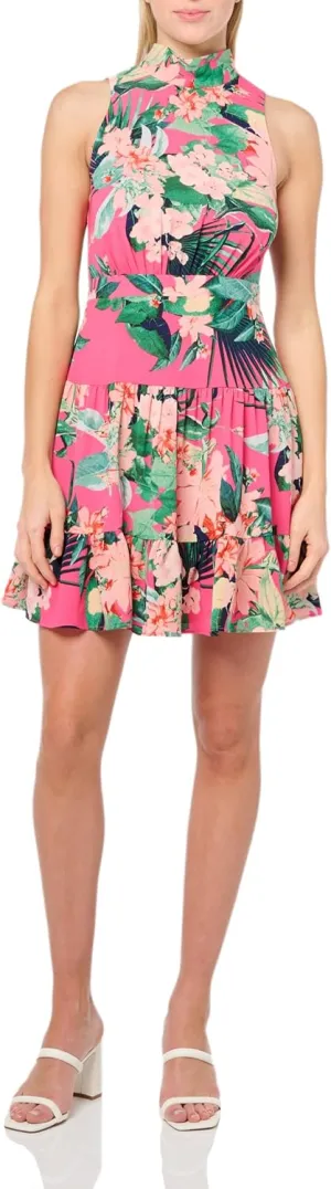 Eliza J Women's Sleeveless Mock Neck Pleated Fit & Flare Mini Dress