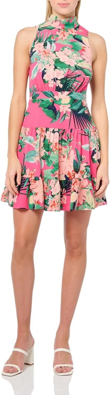 Eliza J Women's Sleeveless Mock Neck Pleated Fit & Flare Mini Dress