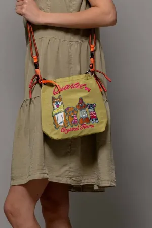 Embroidered Band Character Drawstring Crossbody