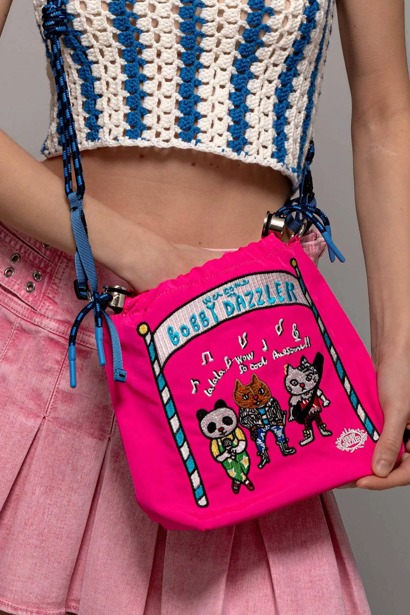 Embroidered Band Character Drawstring Crossbody