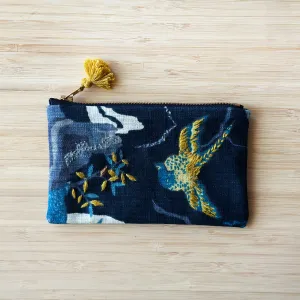 Embroidered Bird Print Zipper Pouch