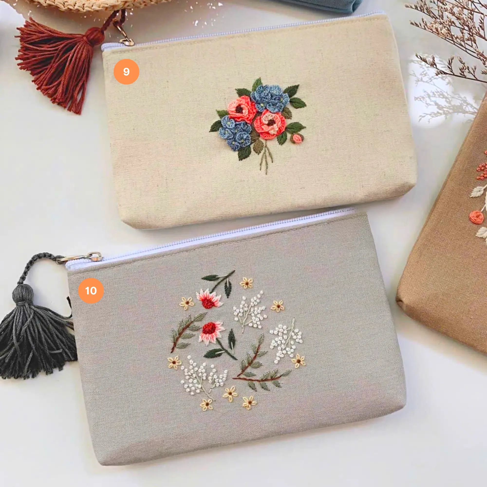 Embroidered Flower Pouch, Drawstring Toiletry Bag, Zipper Coin Purse, Bridesmaid Gift, Wedding Favor, Gift for Her