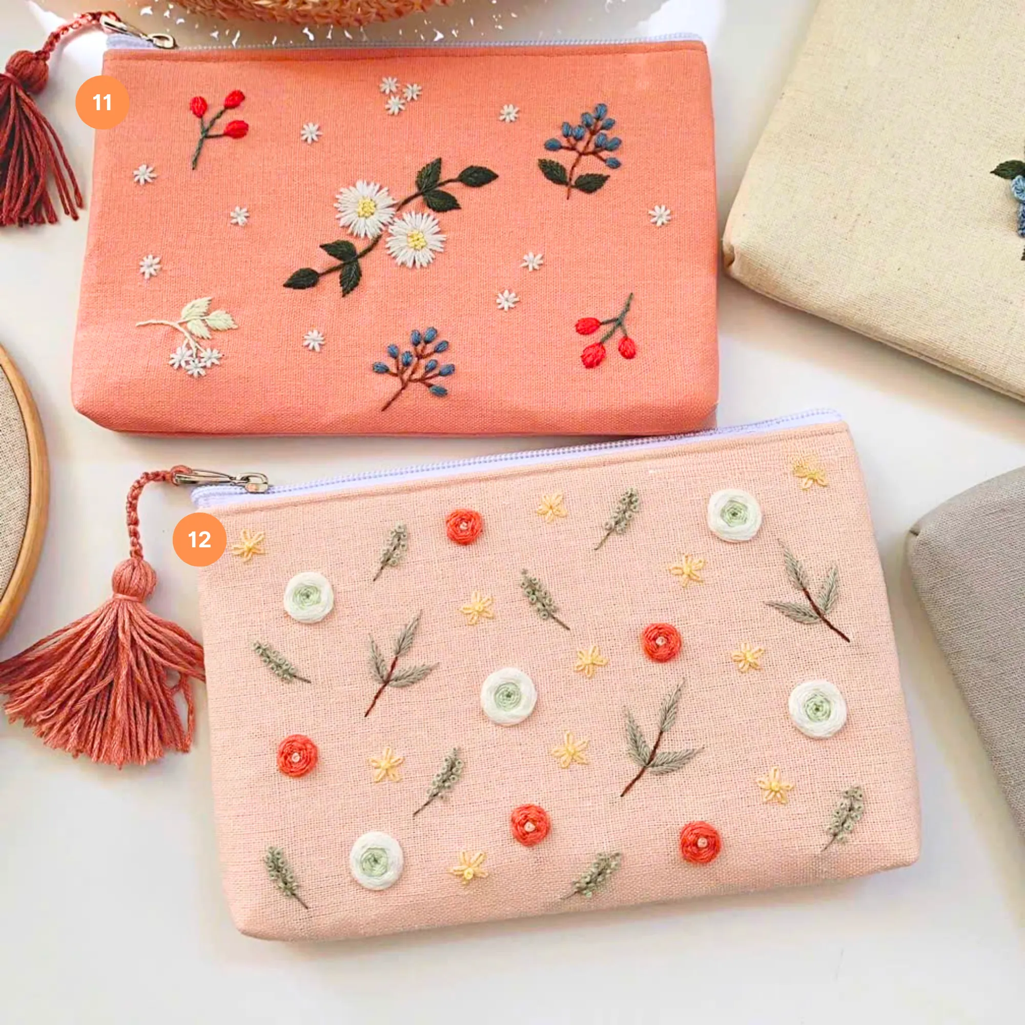 Embroidered Flower Pouch, Drawstring Toiletry Bag, Zipper Coin Purse, Bridesmaid Gift, Wedding Favor, Gift for Her