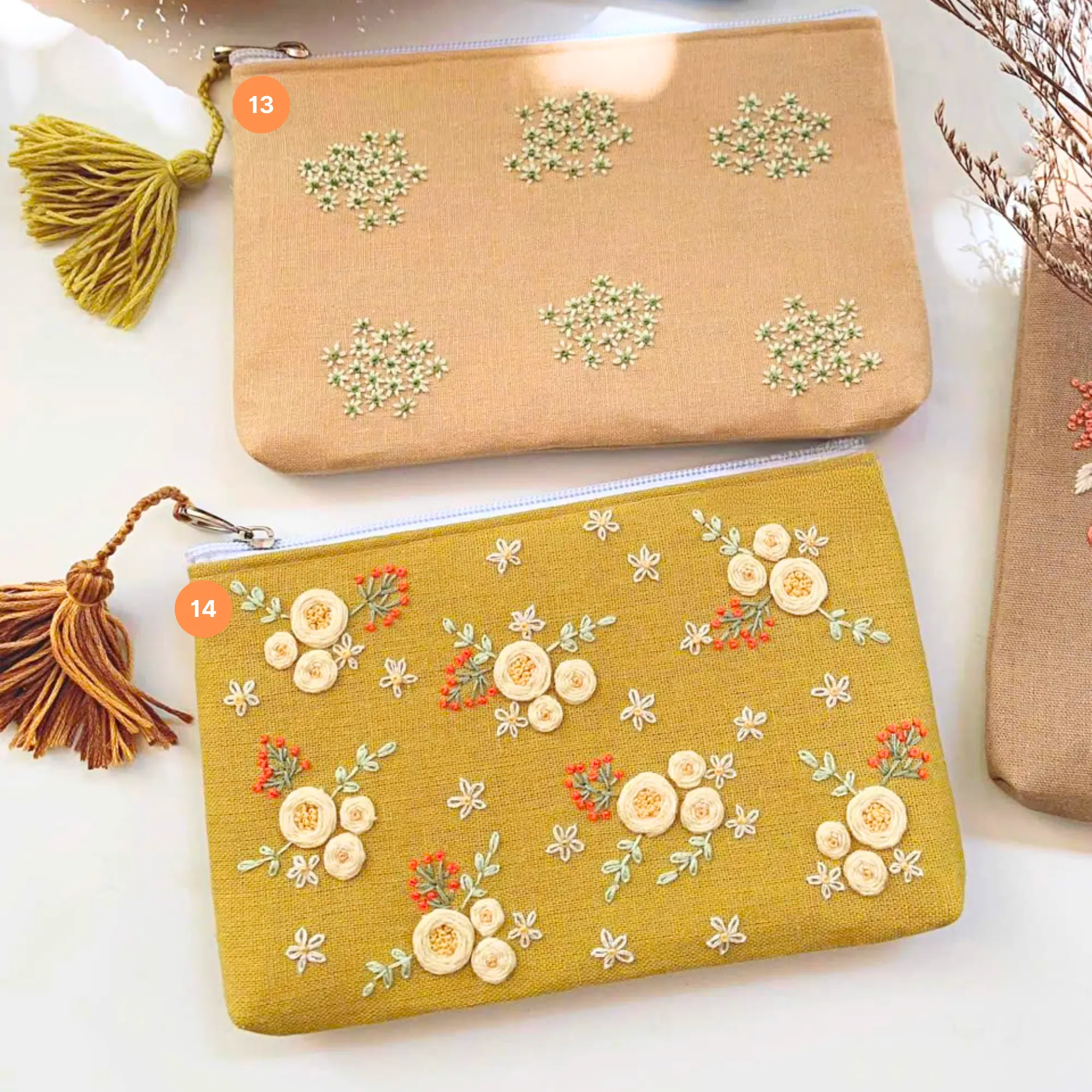 Embroidered Flower Pouch, Drawstring Toiletry Bag, Zipper Coin Purse, Bridesmaid Gift, Wedding Favor, Gift for Her