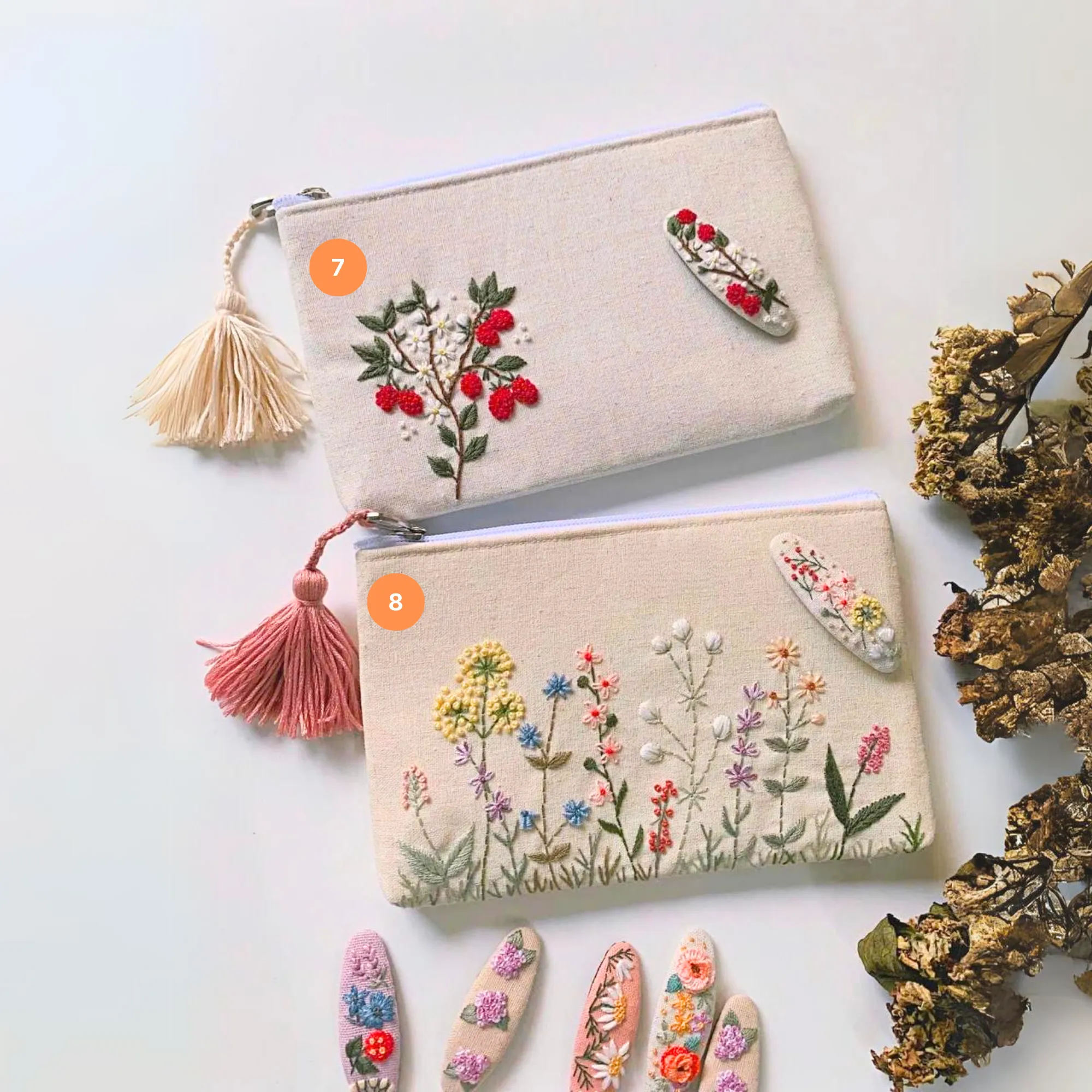 Embroidered Flower Pouch, Drawstring Toiletry Bag, Zipper Coin Purse, Bridesmaid Gift, Wedding Favor, Gift for Her