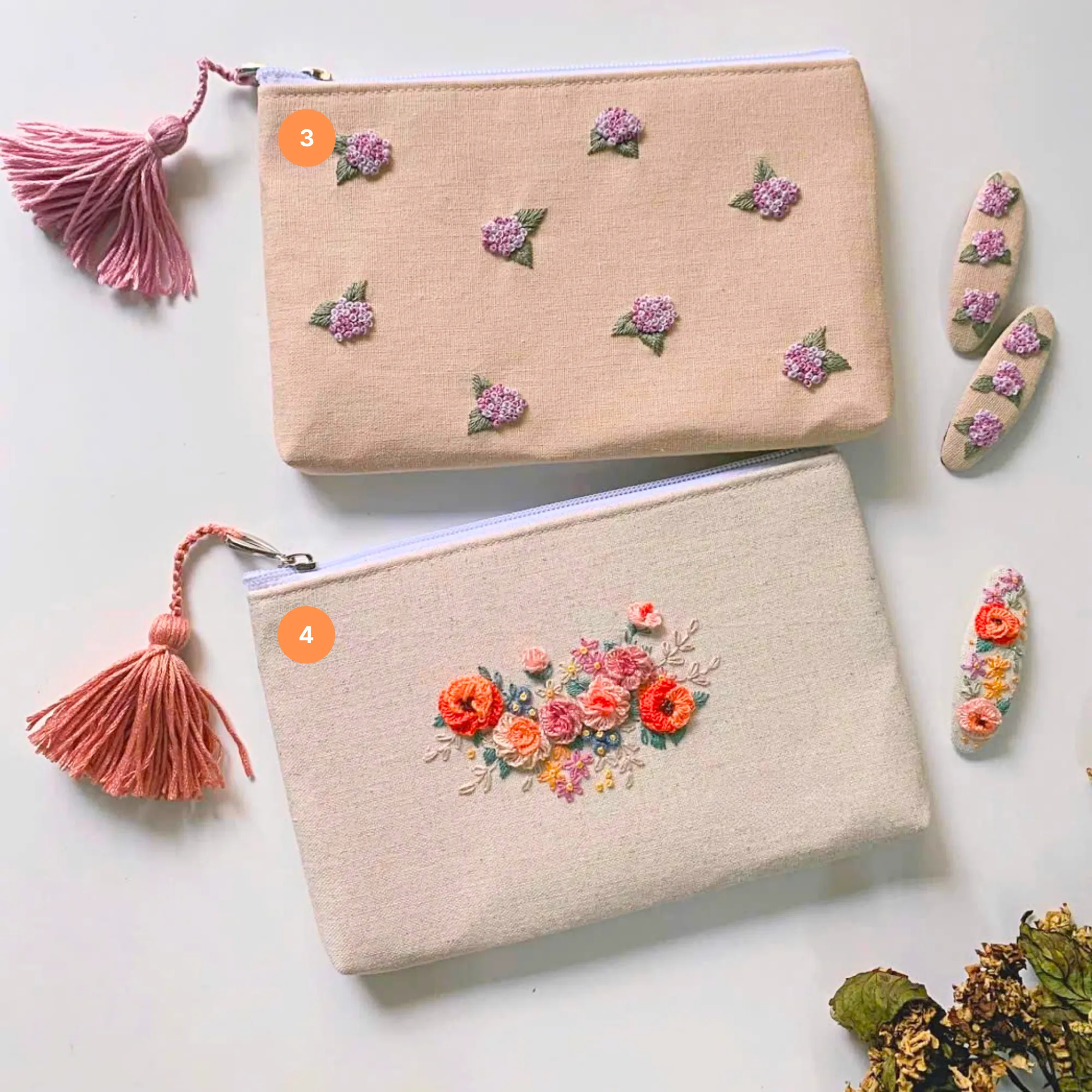 Embroidered Flower Pouch, Drawstring Toiletry Bag, Zipper Coin Purse, Bridesmaid Gift, Wedding Favor, Gift for Her