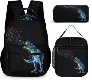 Emitting Rainbow Sparkles Funny Backpack Set Lunch Bag Pencil Case Bag 3 in 1 for Men Women Travel Backpacks