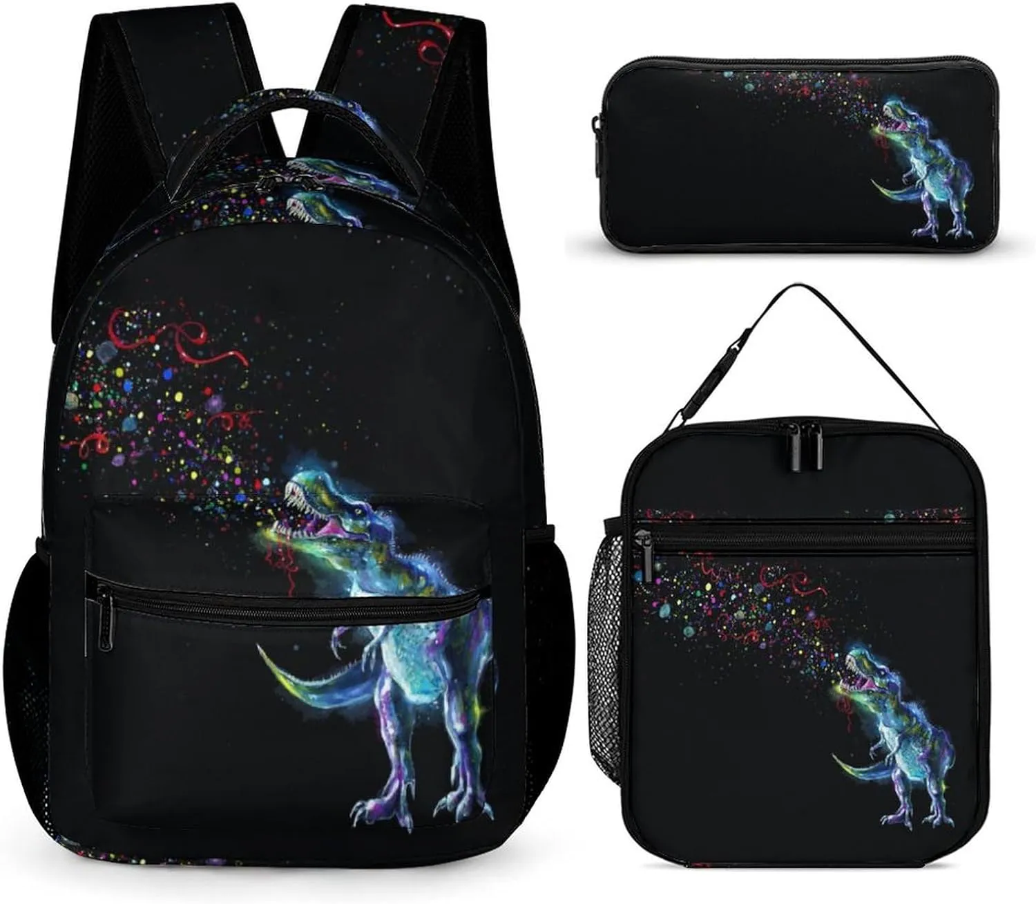Emitting Rainbow Sparkles Funny Backpack Set Lunch Bag Pencil Case Bag 3 in 1 for Men Women Travel Backpacks