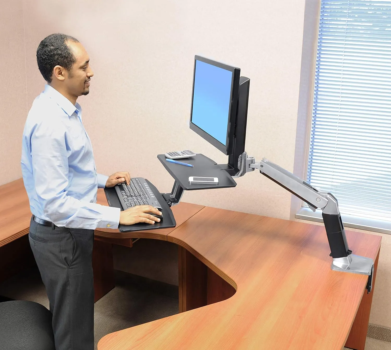 Ergotron – WorkFit-A LD Single Monitor Standing Desk Converter, Sit-Stand Workstation for Tabletops – 5 to 15 lbs, Suspended Keyboard Tray