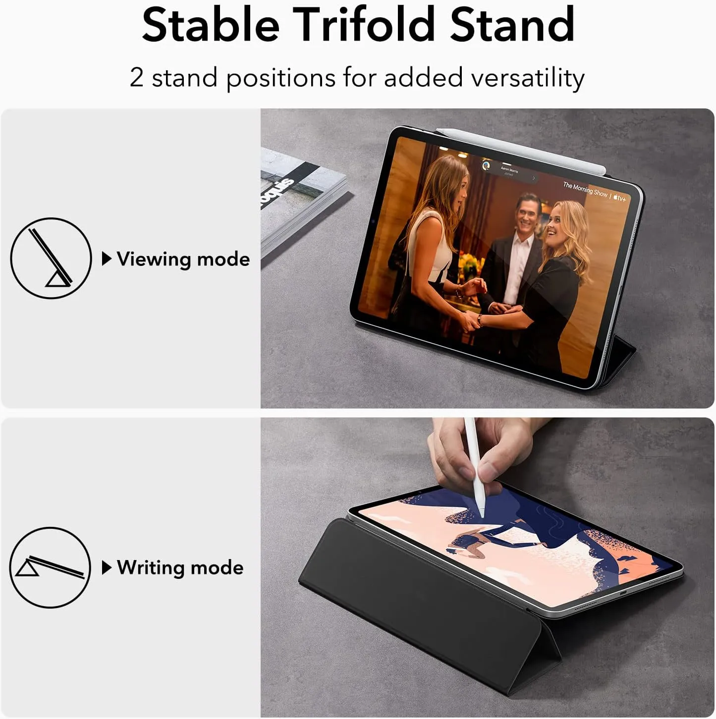 ESR for iPad Pro 12.9 6th/5th/4th Gen, iPad Air 13 Inch Case M3/M2 (2025/2024), Powerful Magnetic Attachment, Slim Trifold Stand Case, Supports Pencil Pro & USB-C, Rebound Series, Durable Black
