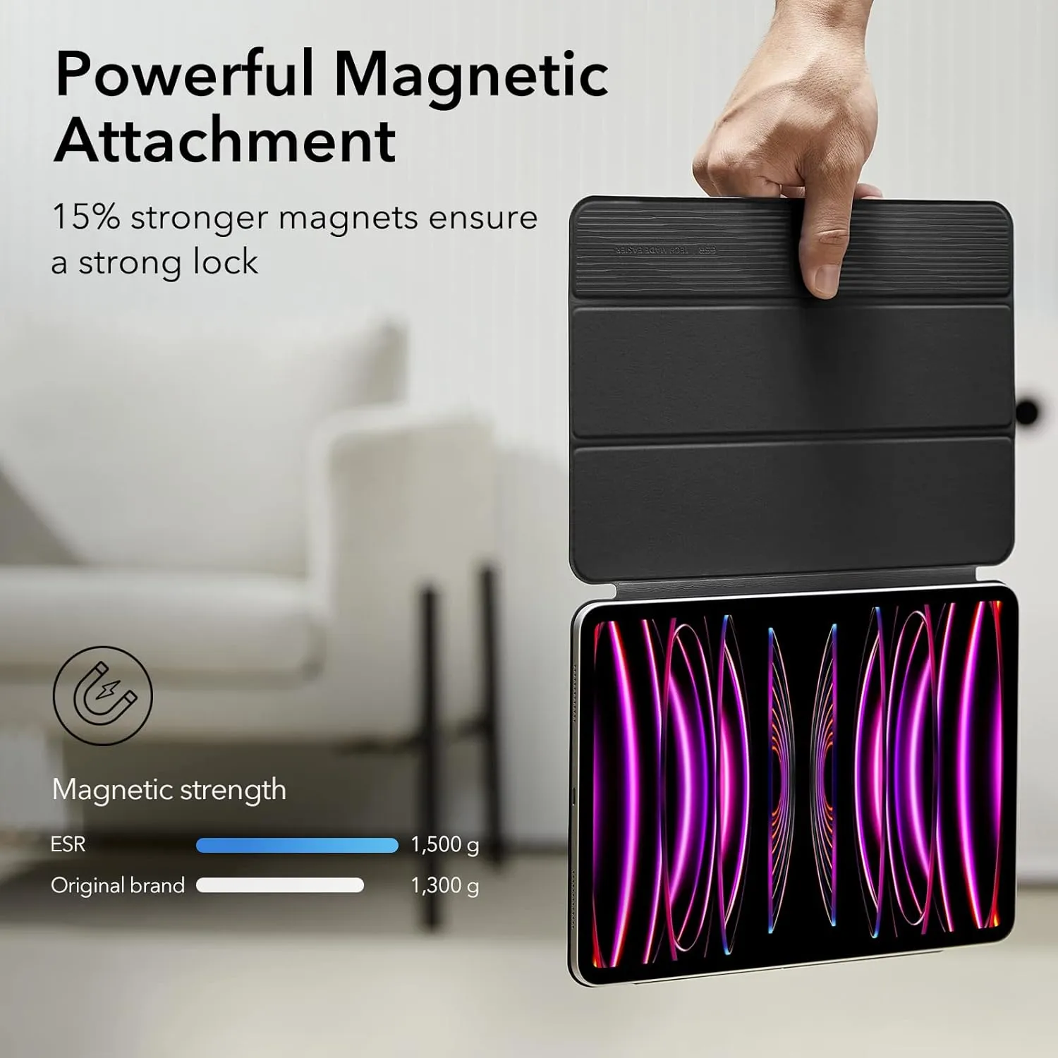 ESR for iPad Pro 12.9 6th/5th/4th Gen, iPad Air 13 Inch Case M3/M2 (2025/2024), Powerful Magnetic Attachment, Slim Trifold Stand Case, Supports Pencil Pro & USB-C, Rebound Series, Durable Black