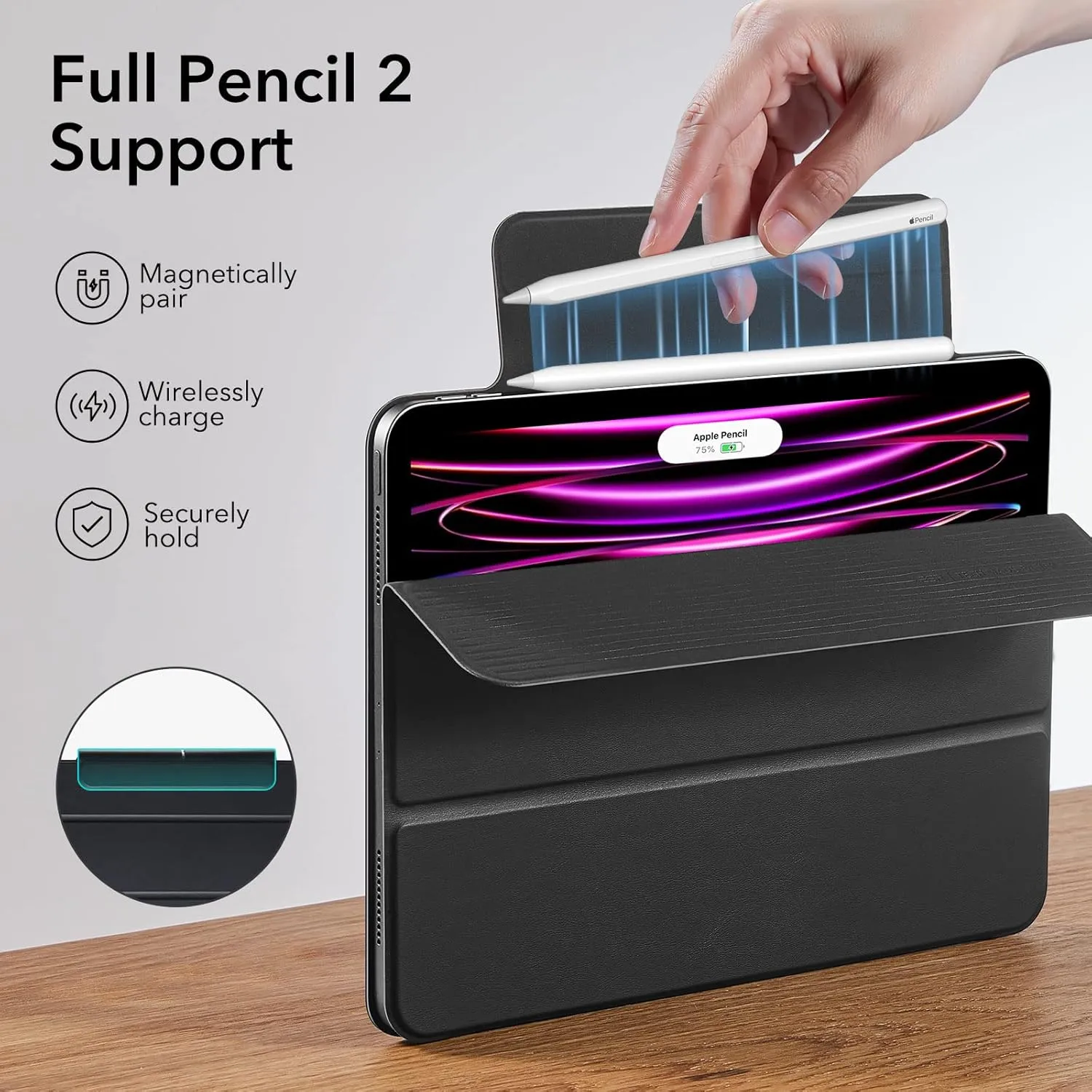 ESR for iPad Pro 12.9 6th/5th/4th Gen, iPad Air 13 Inch Case M3/M2 (2025/2024), Powerful Magnetic Attachment, Slim Trifold Stand Case, Supports Pencil Pro & USB-C, Rebound Series, Durable Black