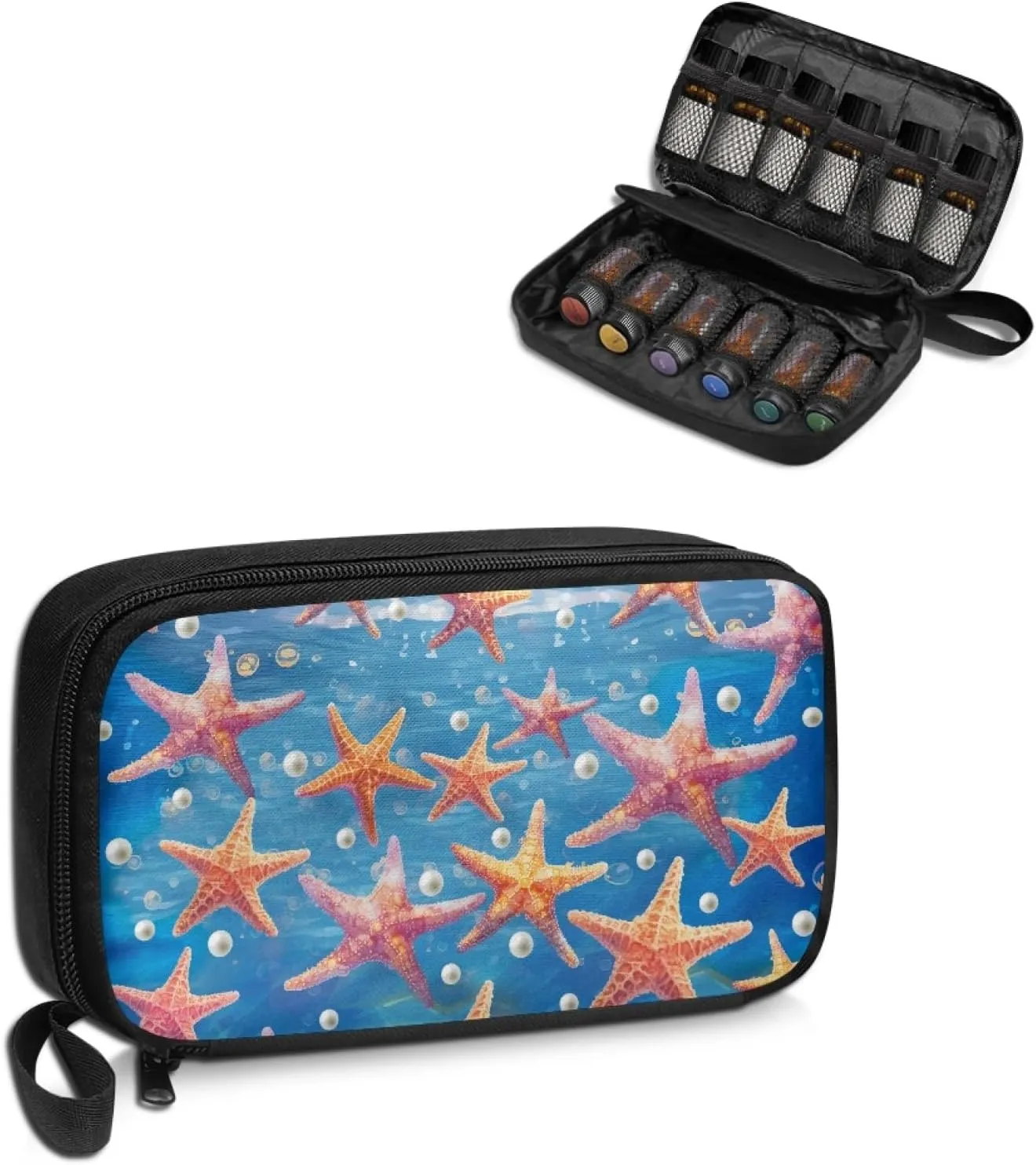 Essential Oils Storage Case for 12 Bottles,Beach Starfish Waterproof Holding Up to 5/10/15 ml Bottles Essential Oils Storage Men Women Gifts