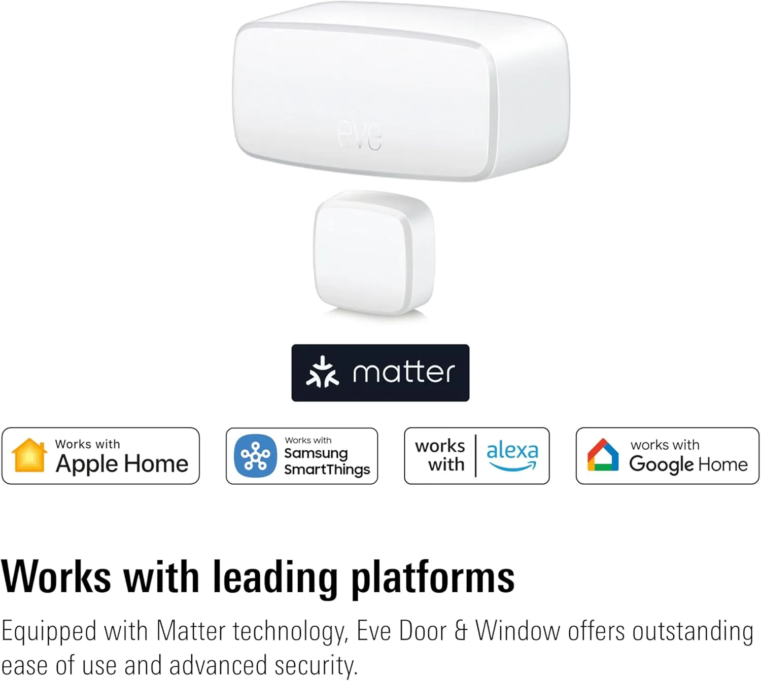 Eve Door & Window (Matter) – Smart Contact Sensor for Doors & Windows, Open/Closed State, Automatic Control of Accessories, Matter Over Thread, Apple Home, Alexa, Google Home, SmartThings