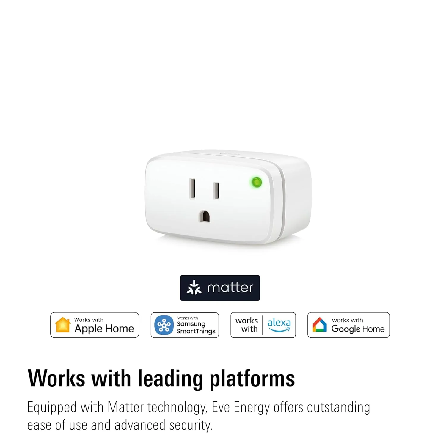 Eve Energy (Matter) 2 Pack – Smart Plug, App and Voice Control, 100% Privacy, Matter Over Thread, Works with Apple Home, Alexa, Google Home, SmartThings, requires Thread Border Router