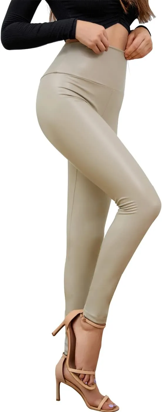 Everbellus Sexy Womens Faux Leather High Waisted Leggings