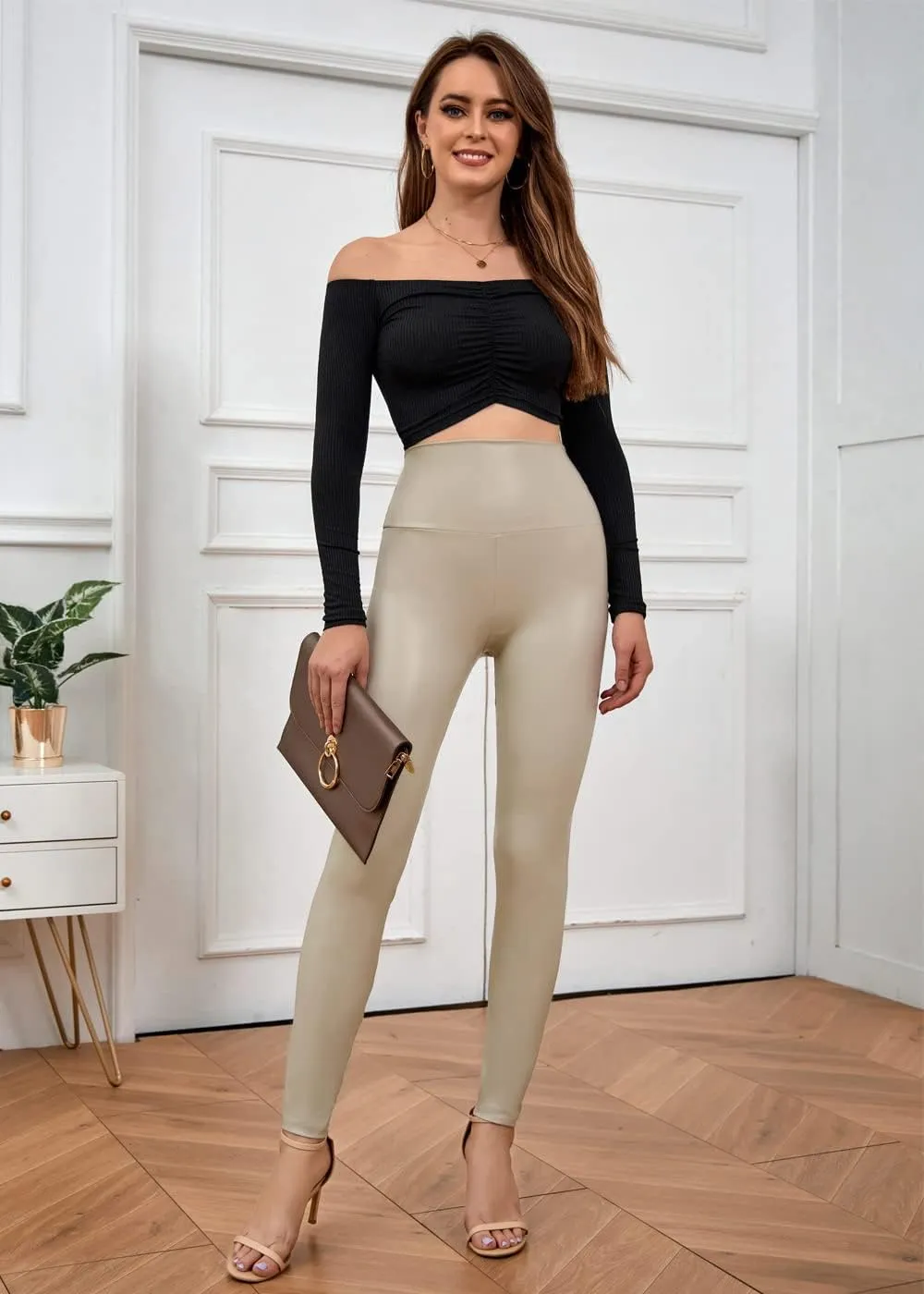 Everbellus Sexy Womens Faux Leather High Waisted Leggings