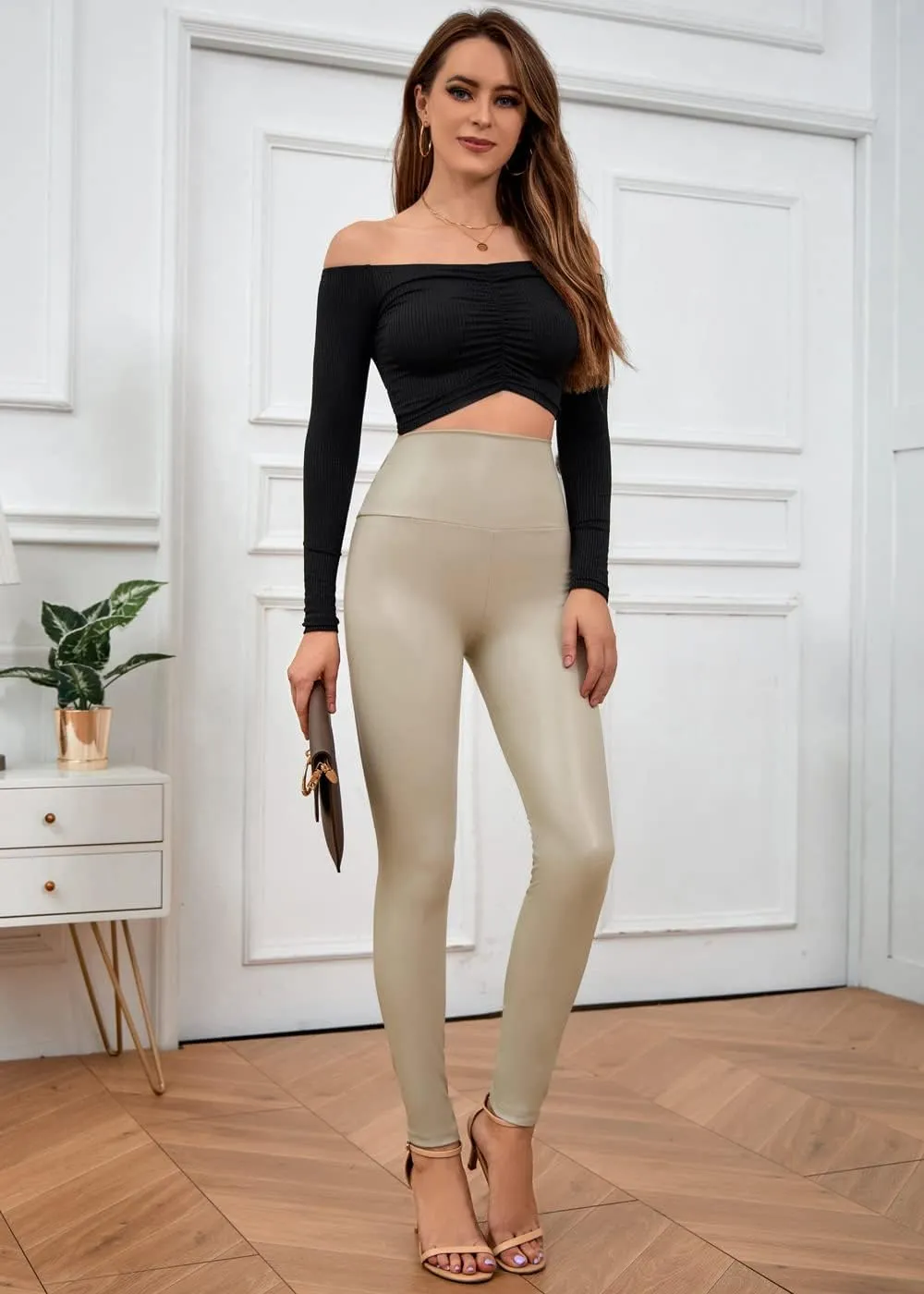 Everbellus Sexy Womens Faux Leather High Waisted Leggings