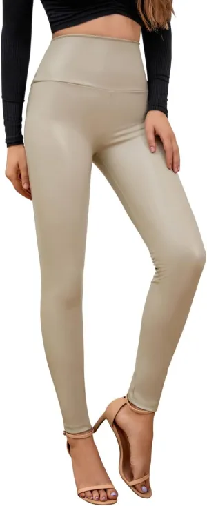 Everbellus Sexy Womens Faux Leather High Waisted Leggings