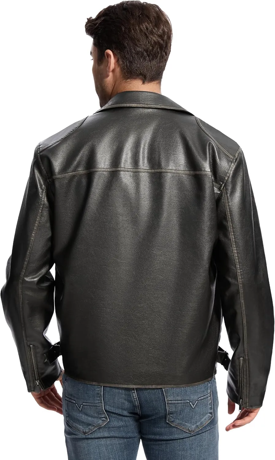 Fahsyee Leather Jacket Men Faux Lightweight Bomber Jackets Mens Motorcycle Vintage Lapel Coats with Zipper and Pockets