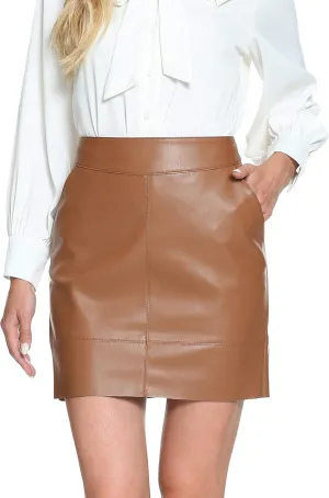 Fahsyee Women's Faux Leather Skirt, Hip High Waisted Stretchy Zipper Mini A-Line Pencil Short Plus Size S-XXL
