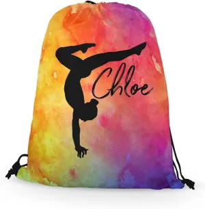 FAN STAR Personalized Gymnastics Drawstring Bag, Gymnast Stag Pose Design Watercolor Backpack Bag