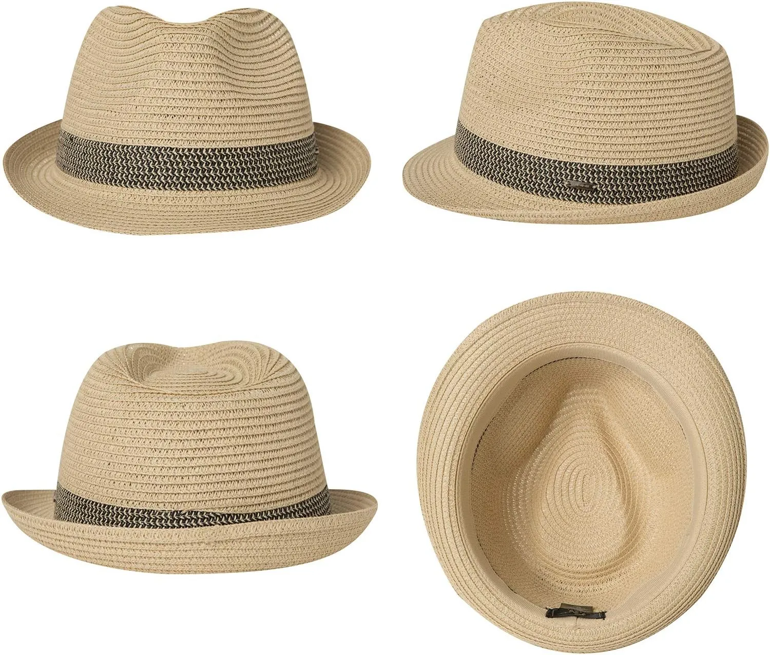Fancet Packable Straw Fedora Panama Sun Summer Beach Hat Cuban Trilby Men Women 56-67cm