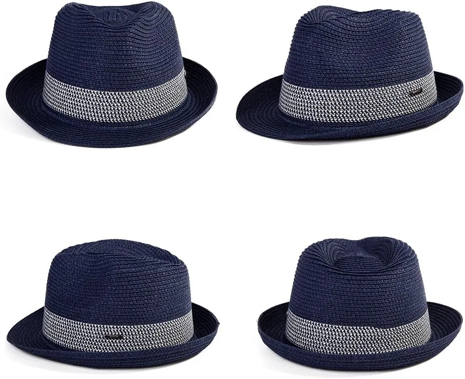 Fancet Packable Straw Fedora Panama Sun Summer Beach Hat Cuban Trilby Men Women 56-67cm