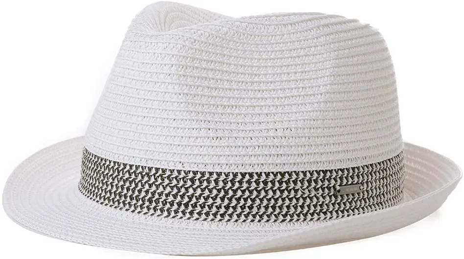 Fancet Packable Straw Fedora Panama Sun Summer Beach Hat Cuban Trilby Men Women 56-67cm