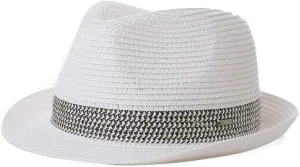 Fancet Packable Straw Fedora Panama Sun Summer Beach Hat Cuban Trilby Men Women 56-67cm
