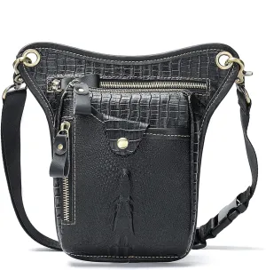 Fashion Genuine Leather Waist Pack Drop Leg Bag for Men Women Belt Bumbag Multi-Purpose Motorcycle Bike Outdoor Sports Tactical Cycling Riding Hiking Thigh Bag (7-Black)