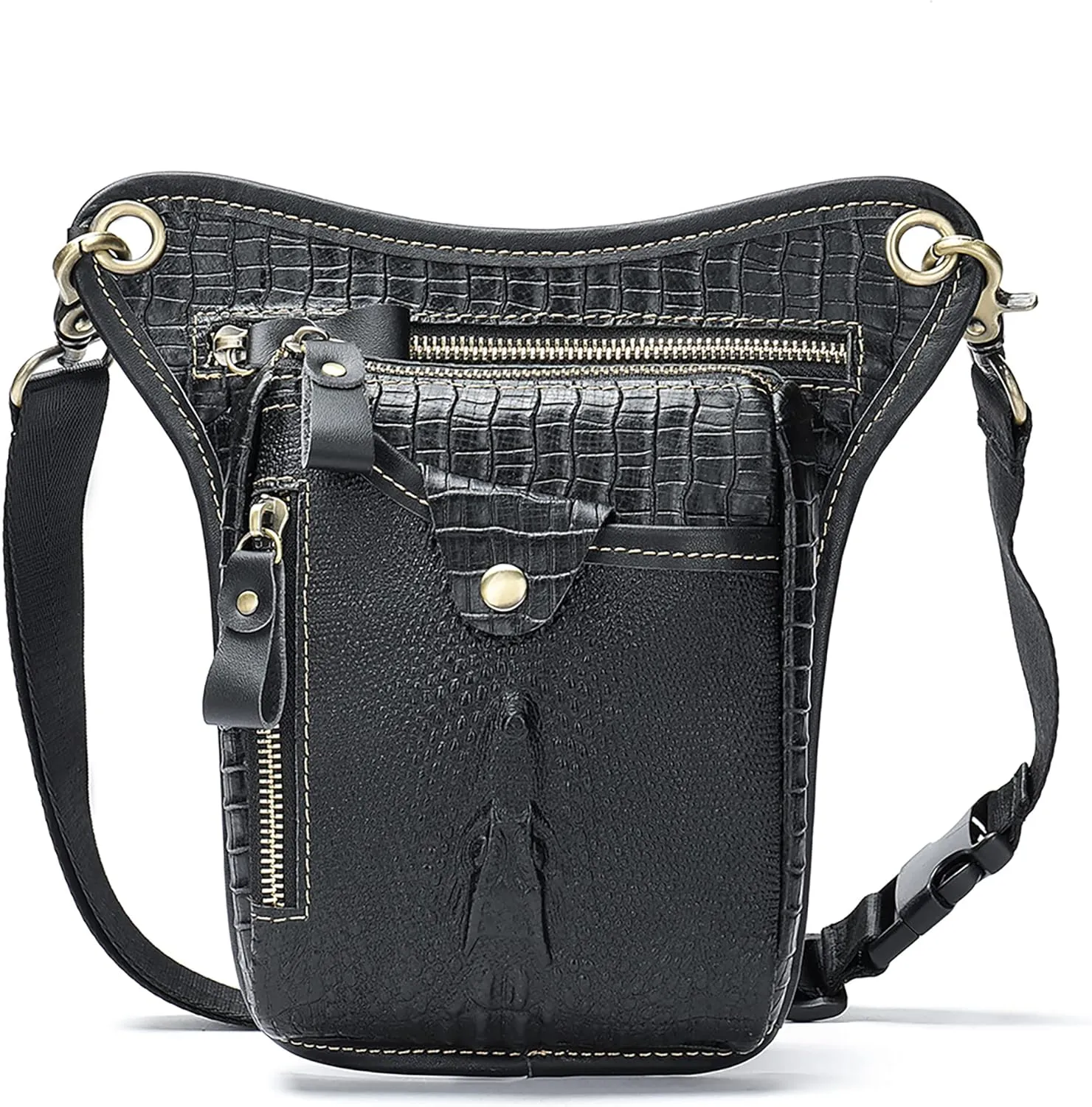 Fashion Genuine Leather Waist Pack Drop Leg Bag for Men Women Belt Bumbag Multi-Purpose Motorcycle Bike Outdoor Sports Tactical Cycling Riding Hiking Thigh Bag (7-Black)