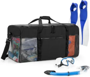 Fasrom XL Mesh Dive Duffel Bag for Scuba Diving Gear, Oversized Sport Duffle Bag for Snorkeling, Swimming, Beach and Gym Items, Black (Empty Bag Only)