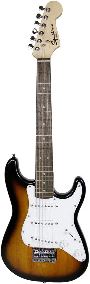 Fender Squier 3/4-Size Kids Mini Strat Electric Guitar - Brown Sunburst Bundle with Amplifier, Cable, Tuner, Strap, Picks, Online Lessons, and Austin Bazaar Instructional DVD