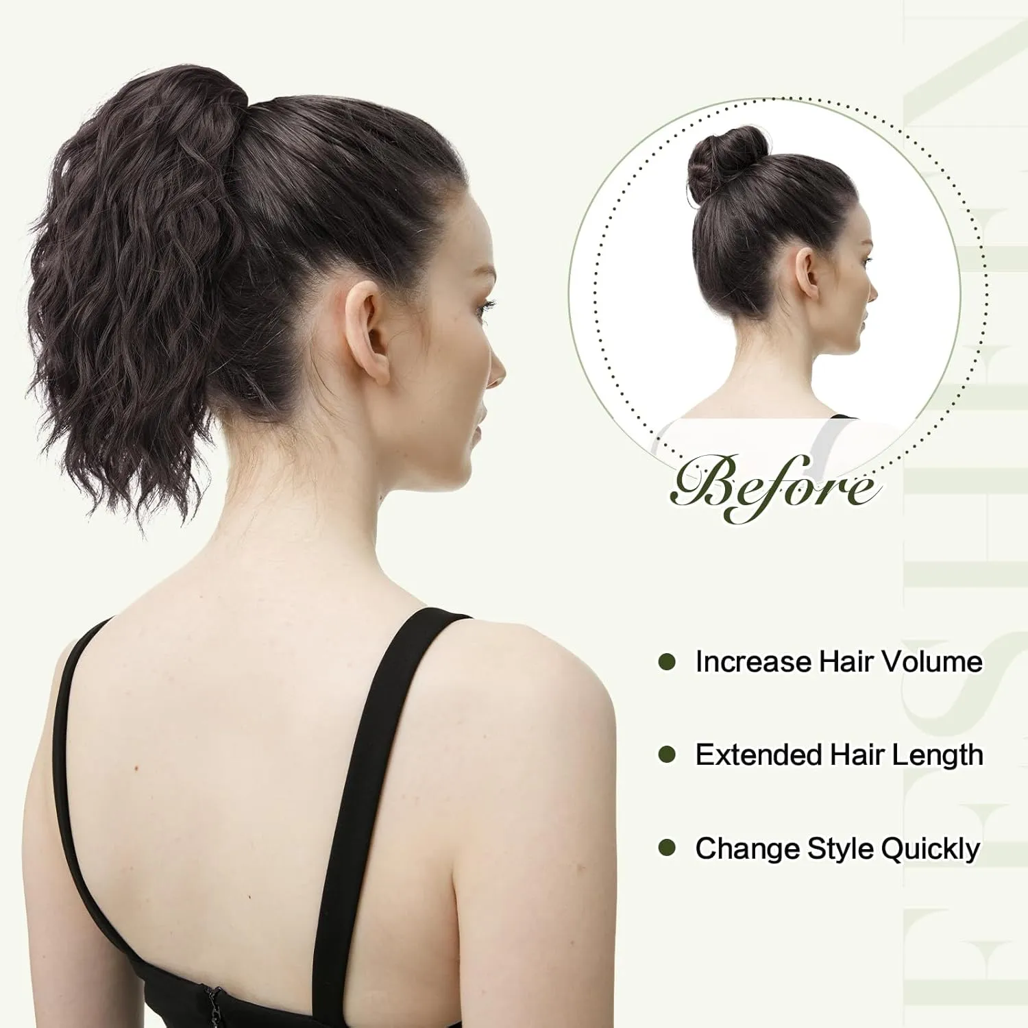 FESHFEN Ponytail Extensions, Drawstring Ponytails Hair Extension Brown & Blonde Short Curly Wavy Hair Piece Synthetic Pony Tail Hairpieces for Women, 12 inch