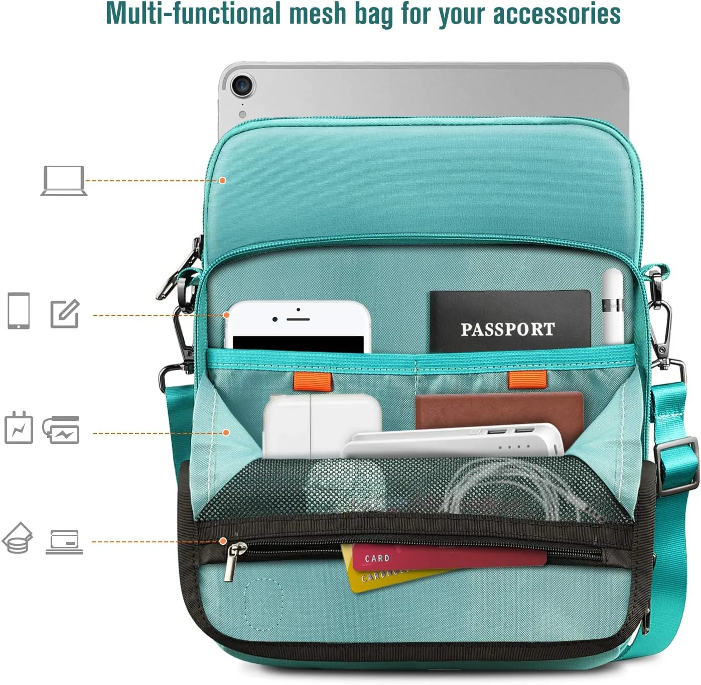 FINTIE 11 Inch Tablet Sleeve Case, Briefcase Shoulder Bag for 11" iPad (A16) 2025, Air M3 M2 2025/2024, 10.9" iPad 10th Gen, 10.9" Air 5/4, Galaxy Tab, Aqua Green