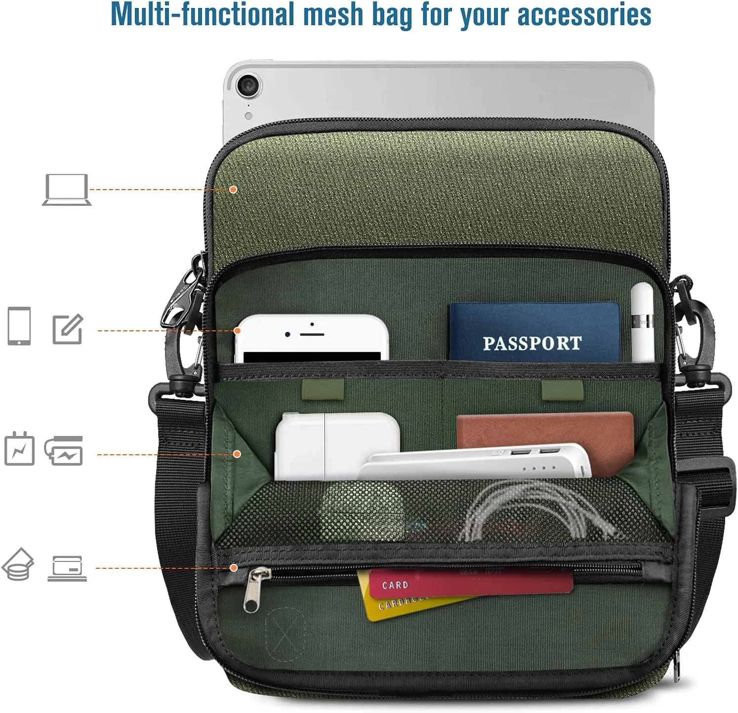 FINTIE 11 Inch Tablet Sleeve Case, Briefcase Shoulder Bag for 11" iPad (A16) 2025, Air M3 M2 2025/2024, 10.9" iPad 10th Gen, 10.9" Air 5/4, Galaxy Tab, Moss Green