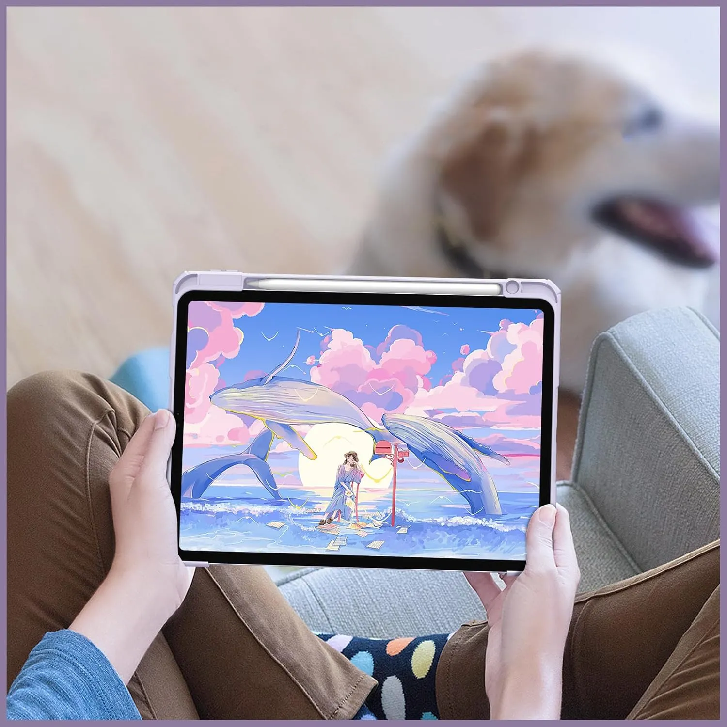 Fintie Hybrid Slim Case for iPad Air 11-inch M3 (2025) / M2 (2024), iPad Air 5th (2022) / 4th Generation (2020) 10.9 Inch - Shockproof Cover with Clear Back Shell & Pencil Holder, Fantasy Ombre