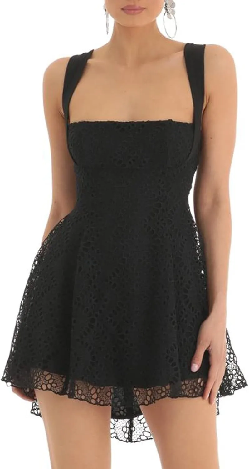 FIOMVA Women Y2k Mini Dress Spaghetti Strap Backless Dress Sexy Low Cut Slip Short Dress Going Out Party Clubwear
