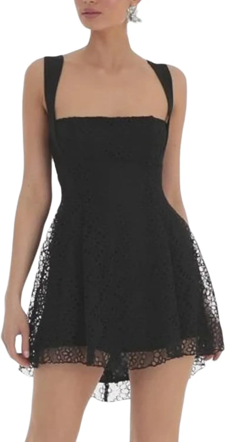FIOMVA Women Y2k Mini Dress Spaghetti Strap Backless Dress Sexy Low Cut Slip Short Dress Going Out Party Clubwear